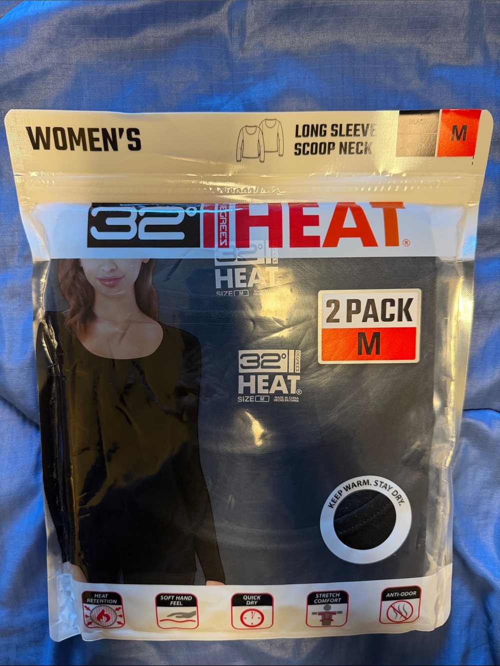 32 Degrees Heat® Women’s Black Thermal Base Layer Long Sleeve Shirt - 2 Pack, M